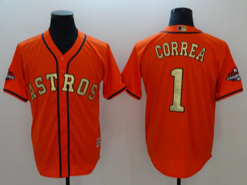 Men Houston Astros #1 Correa Orange Game Champion Edition MLB Jerseys